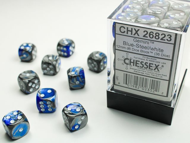 Tärningsset D6 36st Gemini Blue Steel white