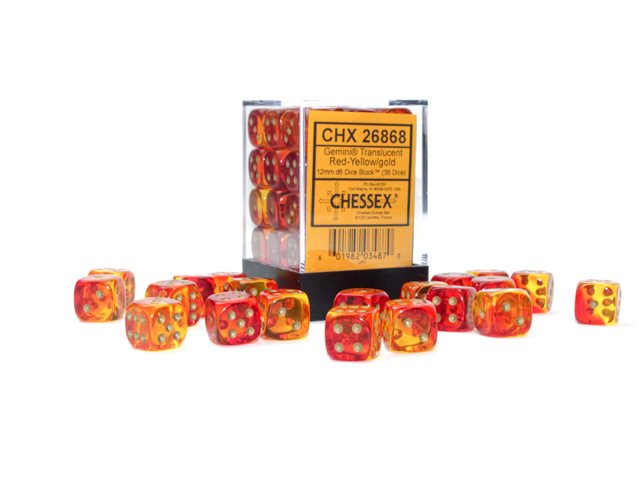 Tärningsset D6 36st Gemini Translucent Red Yellow gold