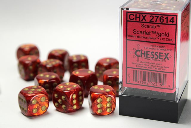 Tärningsset D6 12st Scarab Scarlet gold
