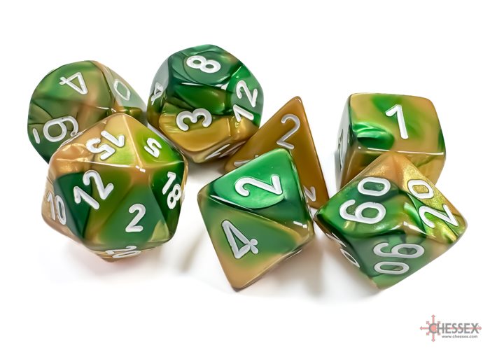 Tärningsset 7st Gemini Gold Green white