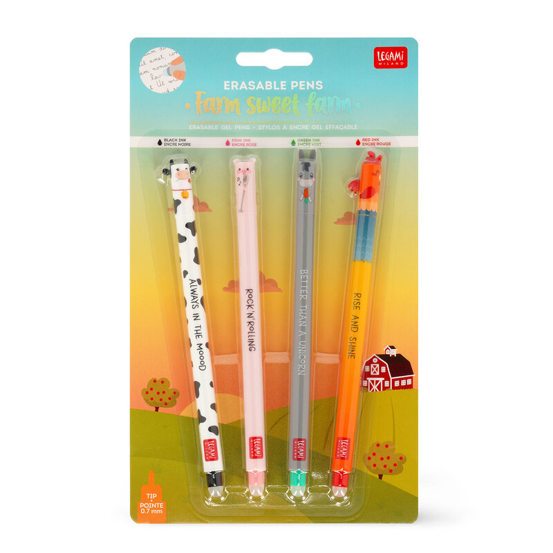 Erasable Gel Pens 4-pack, Farm Sweet Farm
