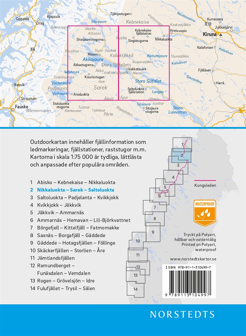 Outdoorkartan Nikkaluokta Sarek Saltoluokta : Blad 2 Skala 1:75 000