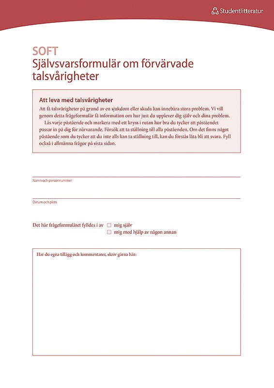 Dysartri - SOFT - Självsvarsformulär om förvärvade talsvårigheter