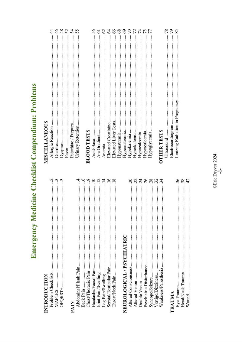 Emergency Medicine Checklist Compendium