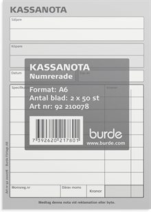 Kassanota A6 numrerade 2 x 50 blad